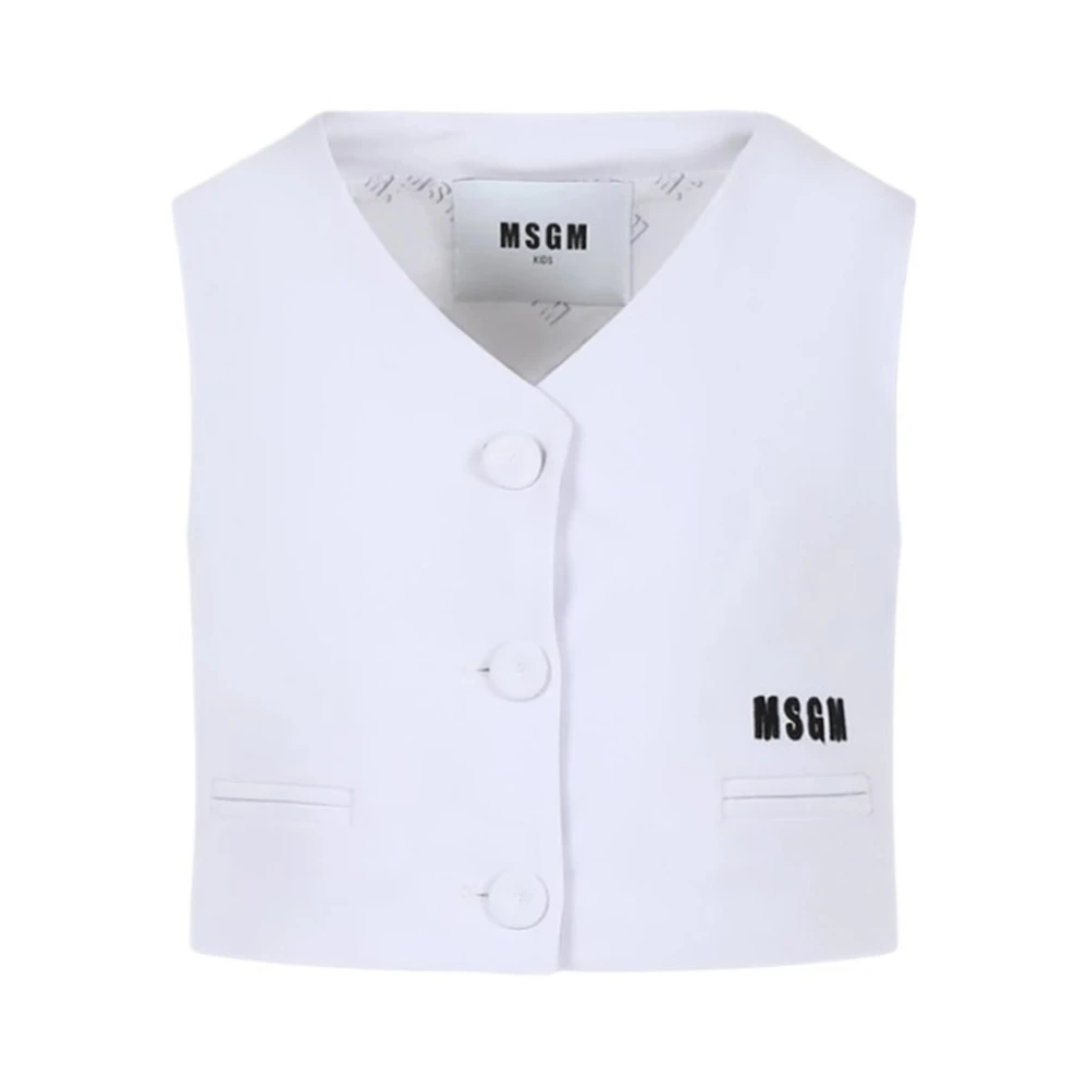Msgm Women's White Embroidered Logo Gilet
