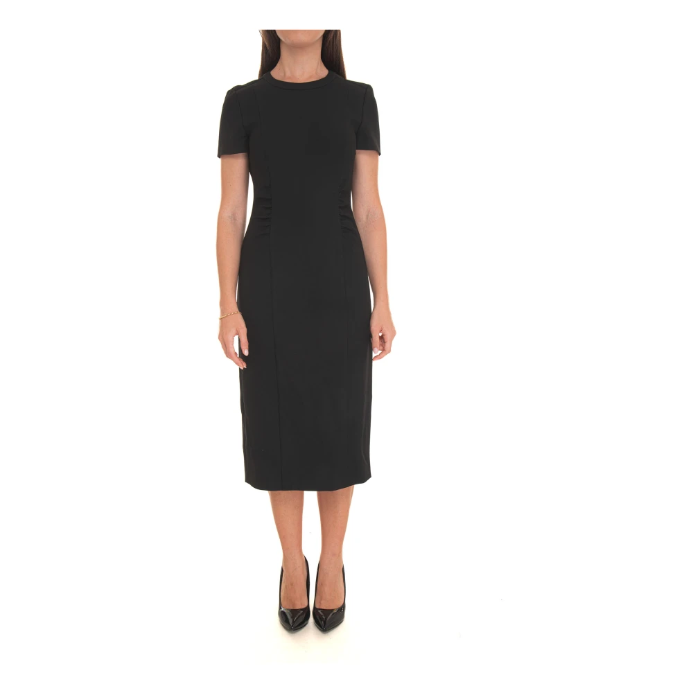 Boss Crêpe Sheath Jurk met Front Gather Black Dames