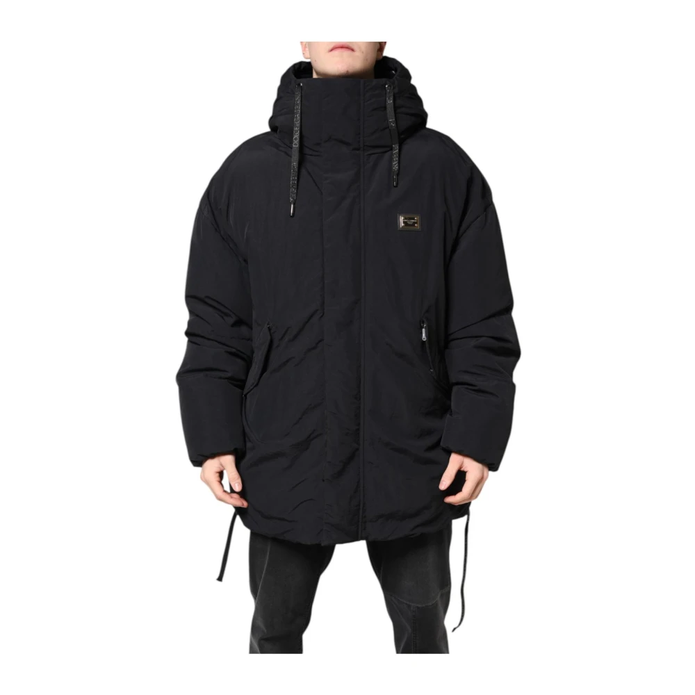 Dolce & Gabbana Svart Nylon Dragkedja Huva Parka Jacka