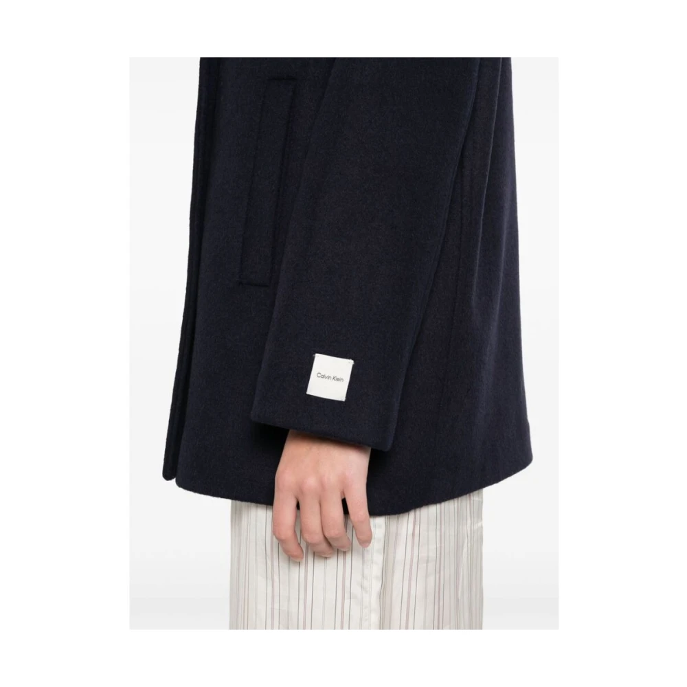 Calvin Klein Navy Blauwe Wollen Jas Blue Dames