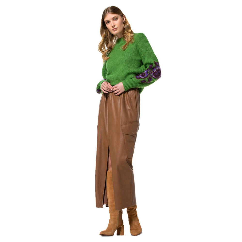 Caroline Biss Eco Lederen Midi Rok Brown Dames