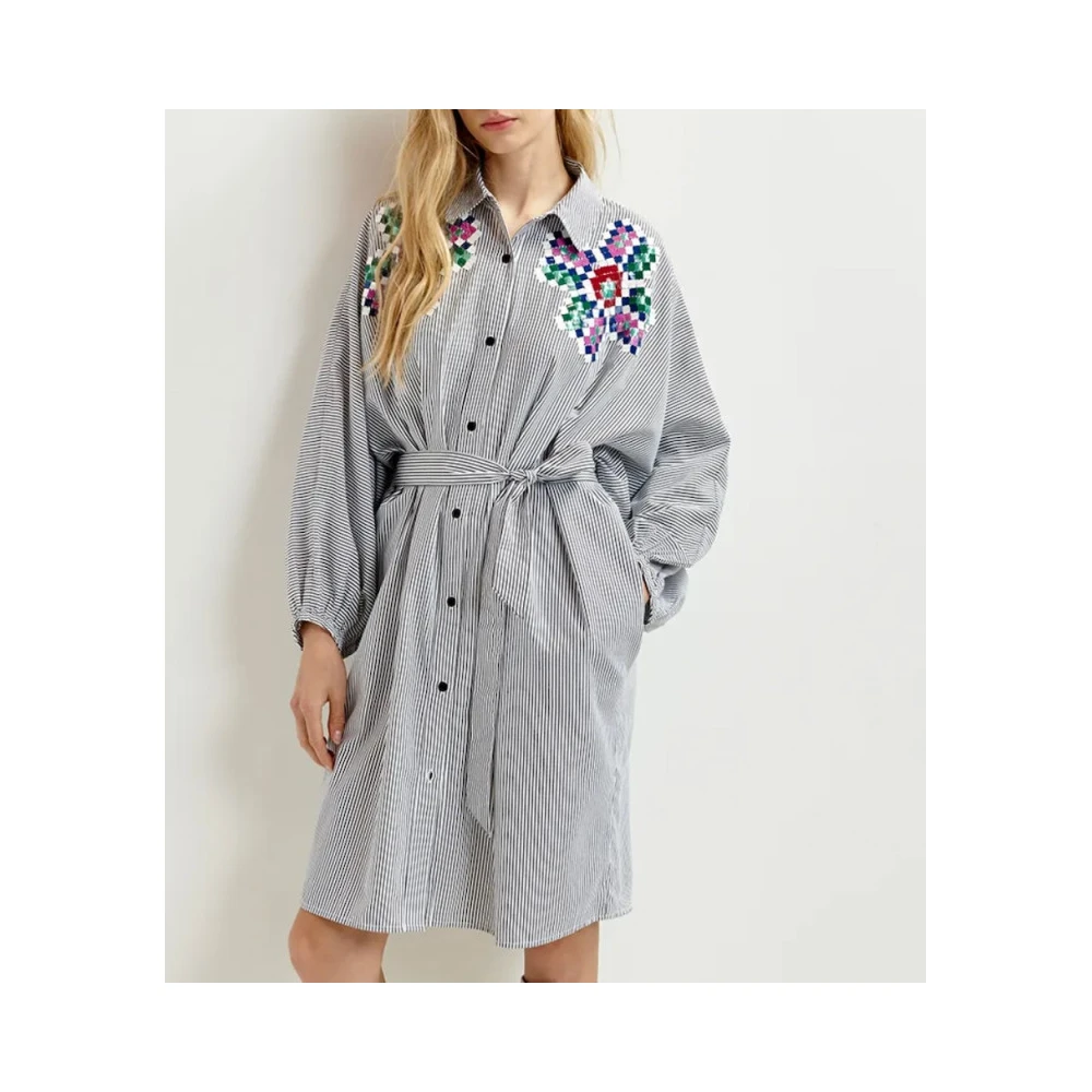 Essentiel Antwerp Gestreepte overhemdjurk met kleurrijke borduursels Multicolor Dames