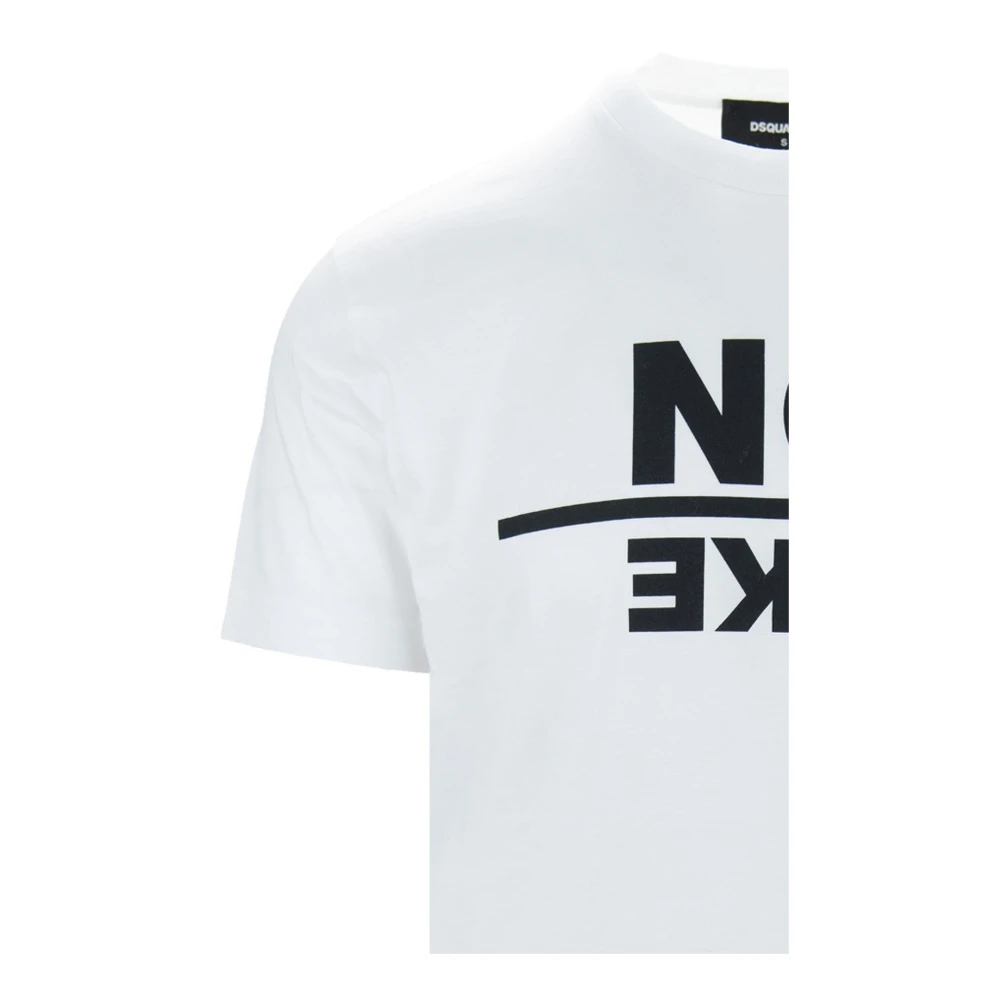 Dsquared2 Wit Basic Geribbelde Kraag T-Shirt White Heren