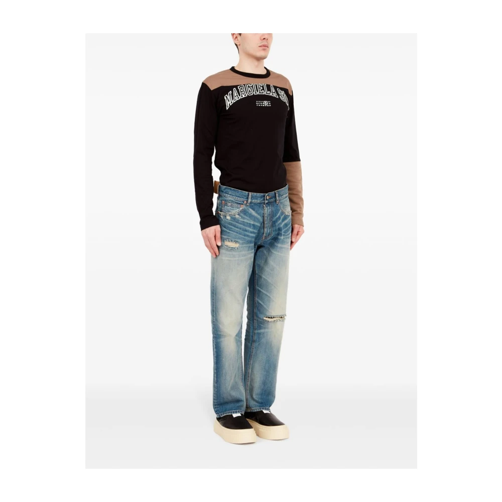 MM6 Maison Margiela Denim Straight Fit Jeans met Scheuren Blue Heren