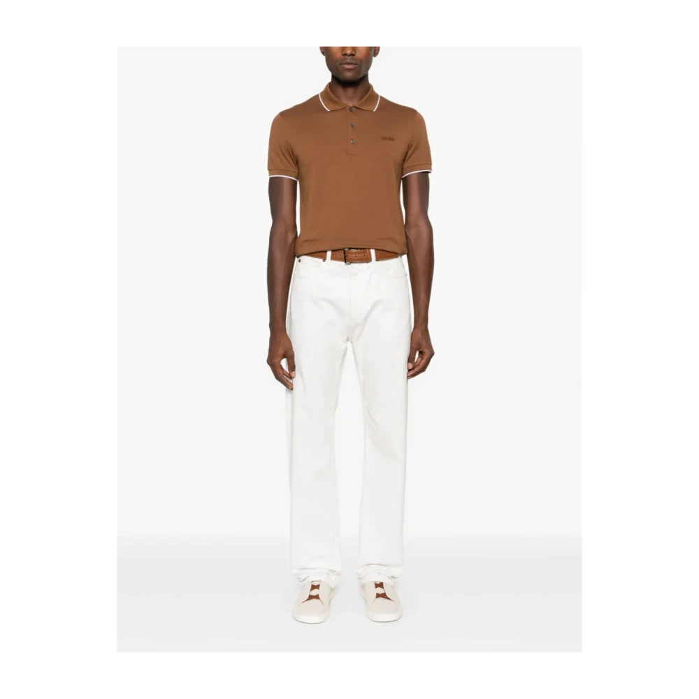 Z Zegna Bruine Gebreide Poloshirt met Details Brown Heren
