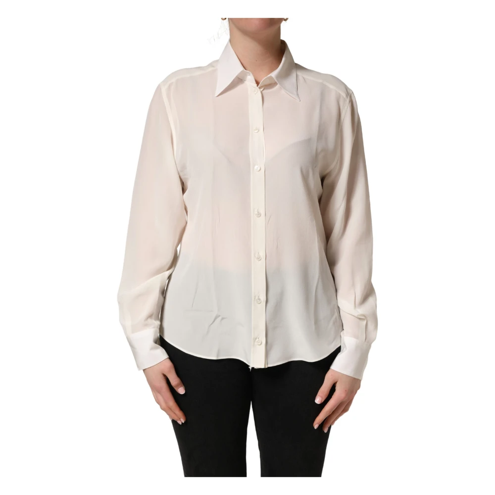 Dolce & Gabbana Vrouw Wit Overhemden Dames, S, Blouse Met Lange Mouwen En Kraag