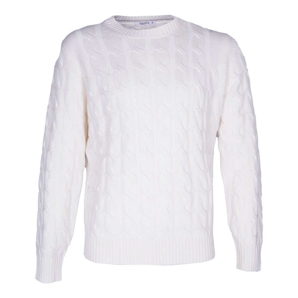 Kangra Men's White Crewneck Cable Knit Sweater