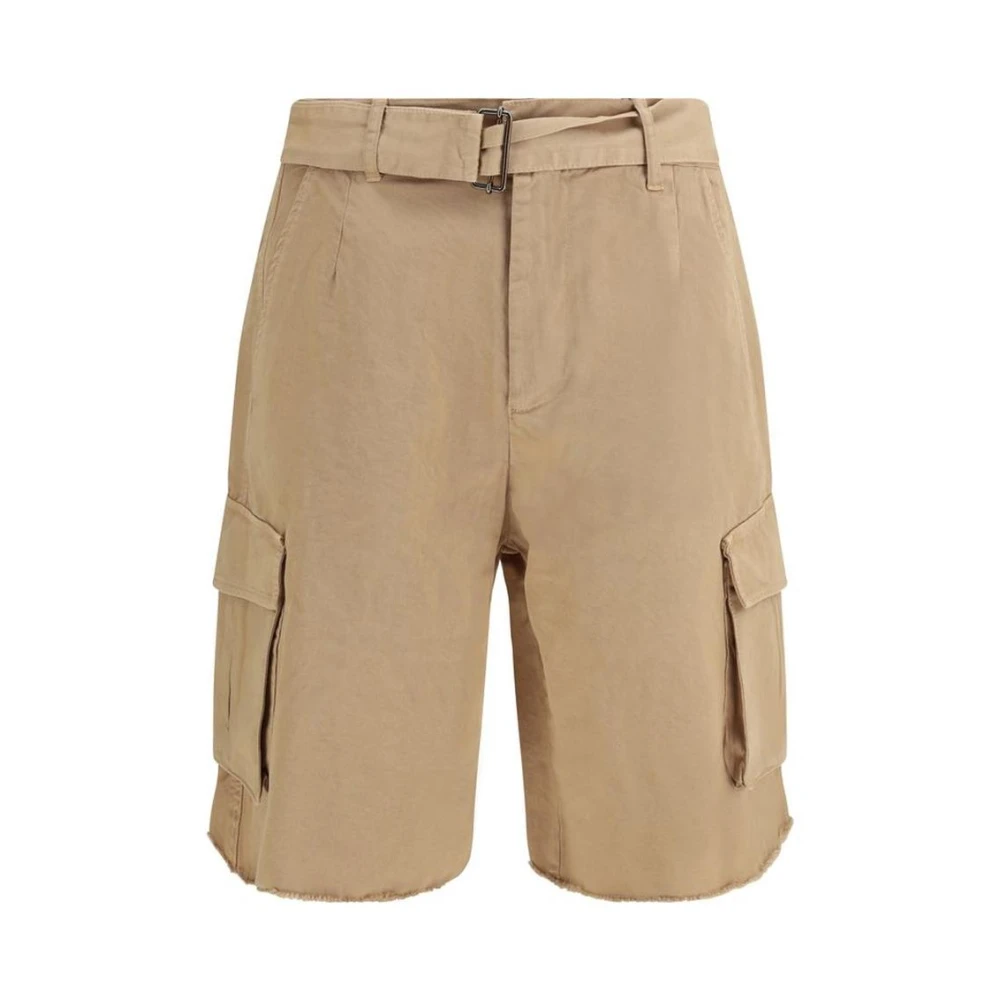 Laneus Men's Beige Cotton Bermuda Shorts With Pockets