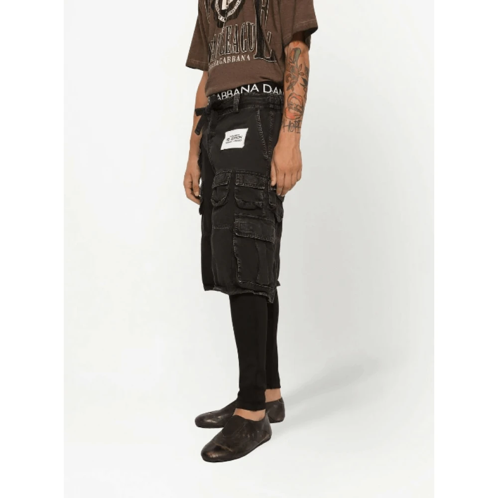 Dolce & Gabbana Rookzwarte Cargo Denim Shorts Black Heren