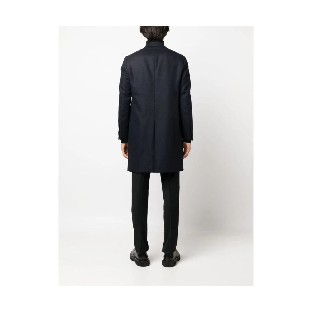 Caruso Navy Blauwe Wollen Jas Blue Heren