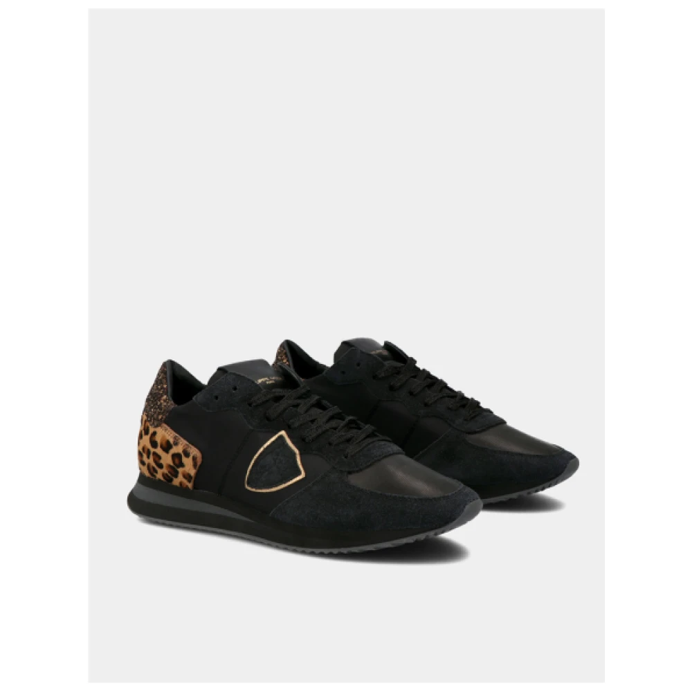 Philippe Model Zwarte en Luipaard Sneakers Tropez Black Heren