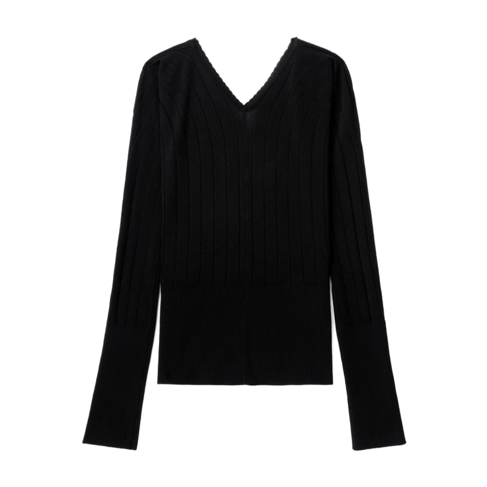 Jacquemus Zwarte V-hals Ribgebreide Trui Black Dames