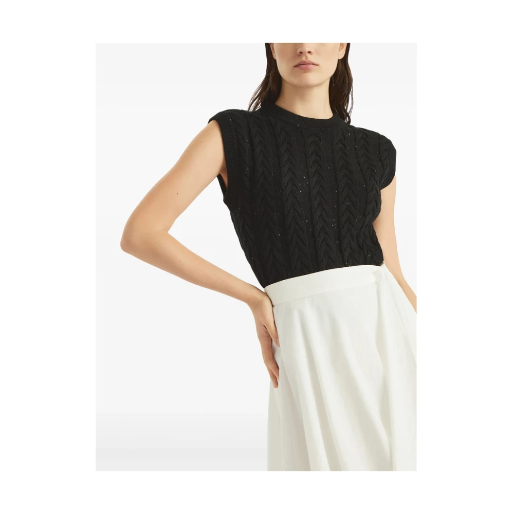 BRUNELLO CUCINELLI Zwart Pailletdetail Mouwloos Vest Black Dames