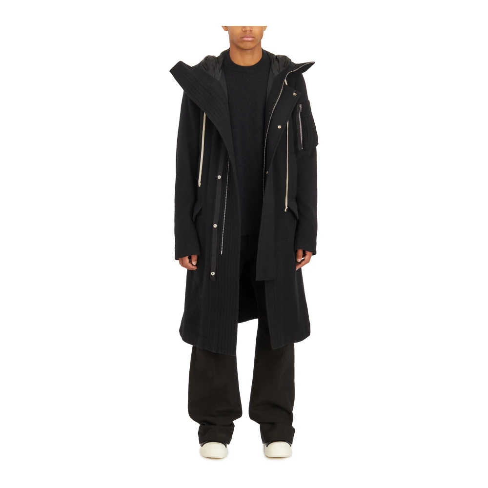 Rick Owens Zwarte Lana Megaparka Jas Black Heren