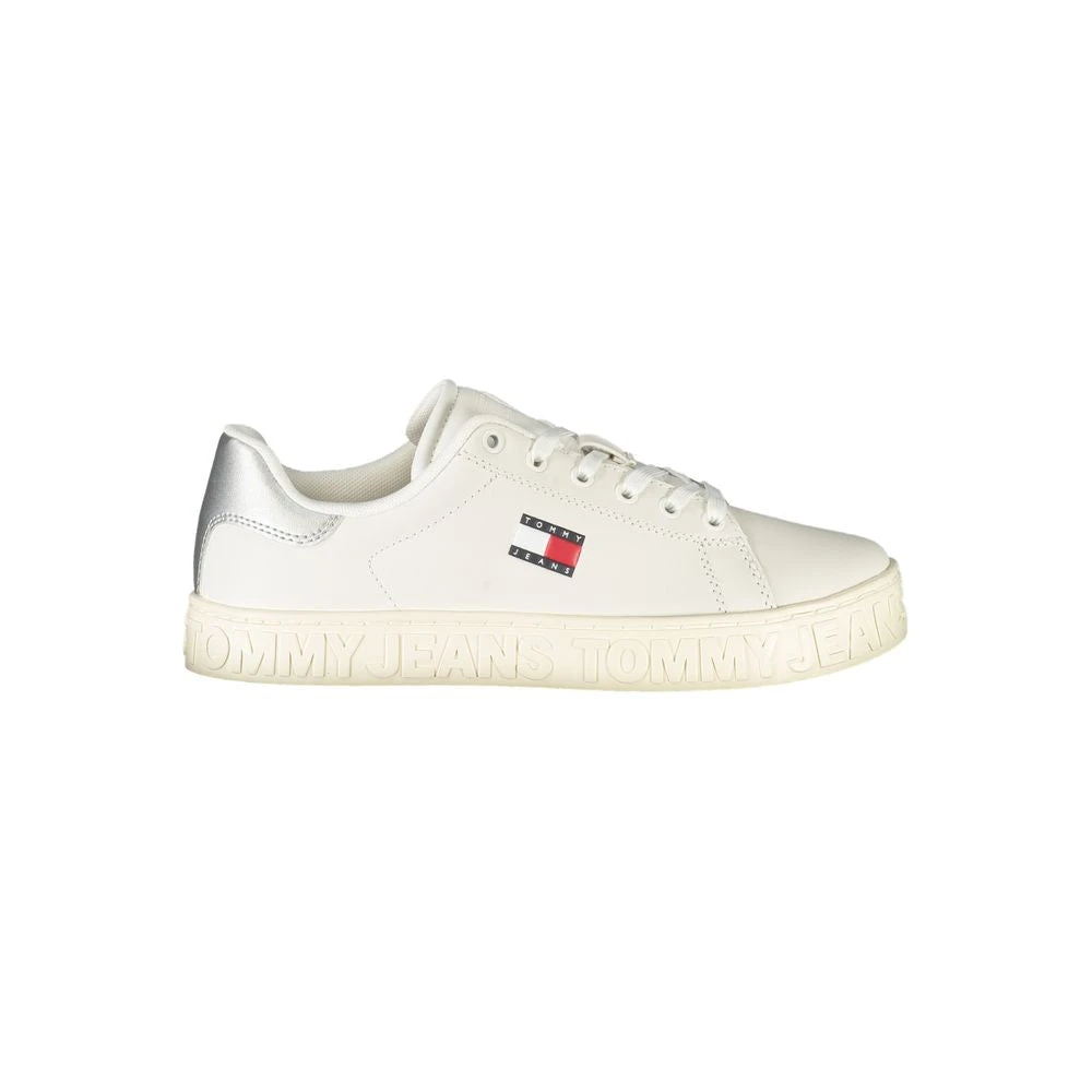 Tommy Hilfiger Women's White Sneakers, 3 Uk, Leather Sneaker Silver