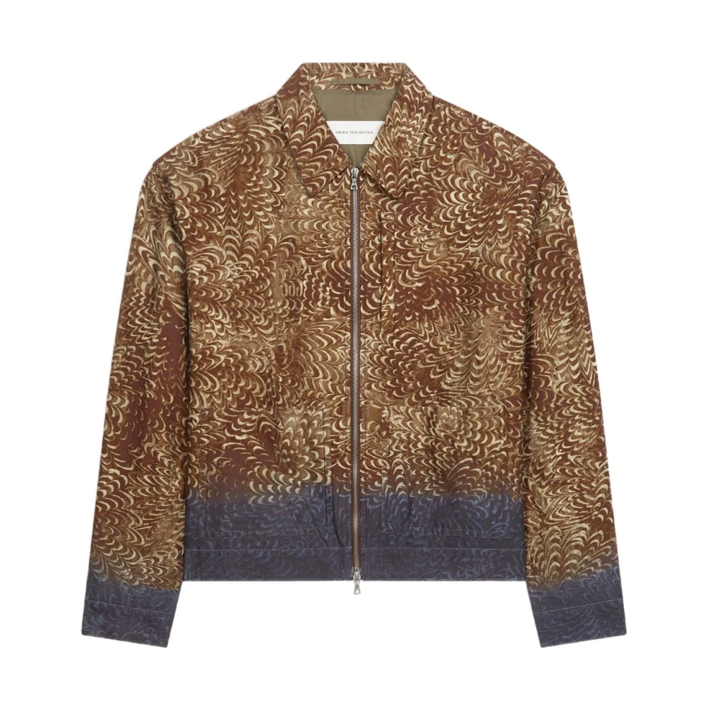 Dries Van Noten Animalier Bruine Jas met Ritssluiting Brown Heren