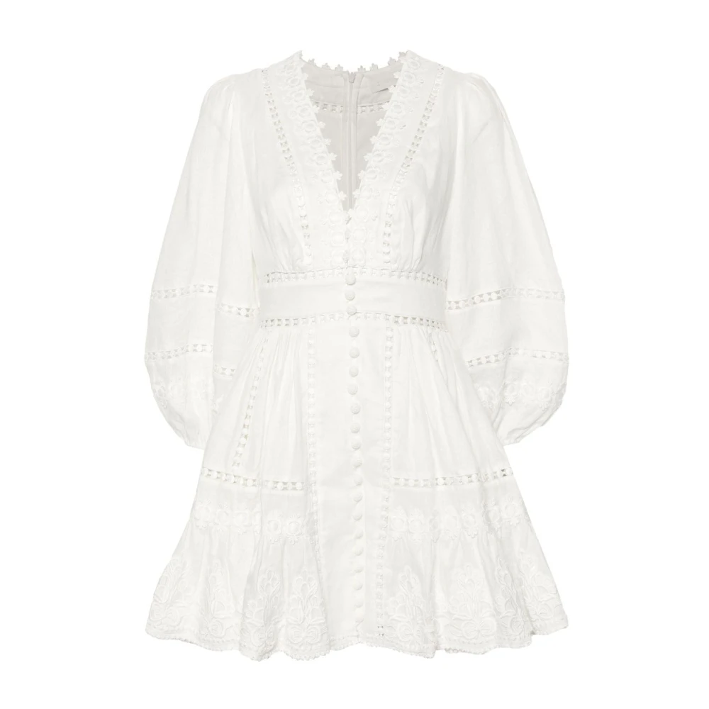 Zimmermann Witte Bloemen Geborduurde Mini Jurk White Dames