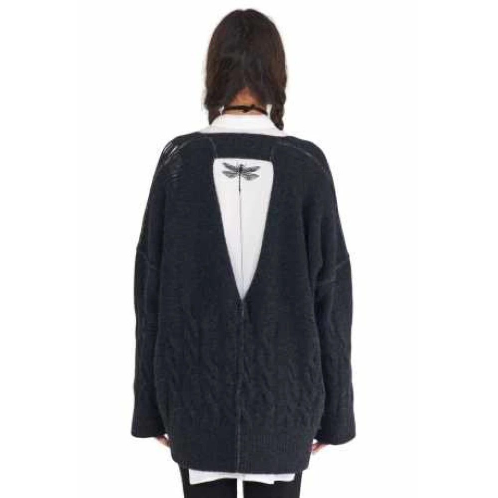 Isabel Benenato Witte Lange Shirt met Zwarte Libelle Borduurwerk White Dames