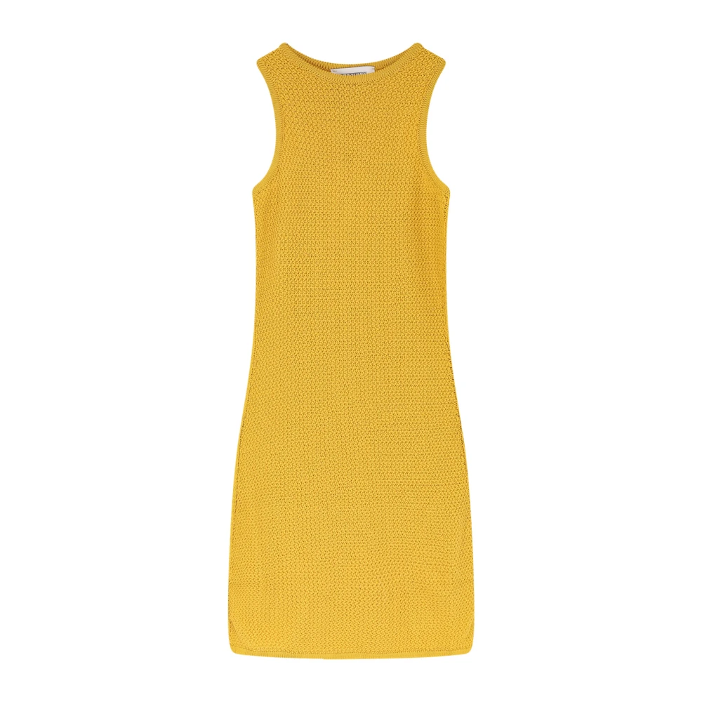 Laneus Women's Yellow Knitted Dresses, Xs, Crewneck Sleeveless Knitted Dress