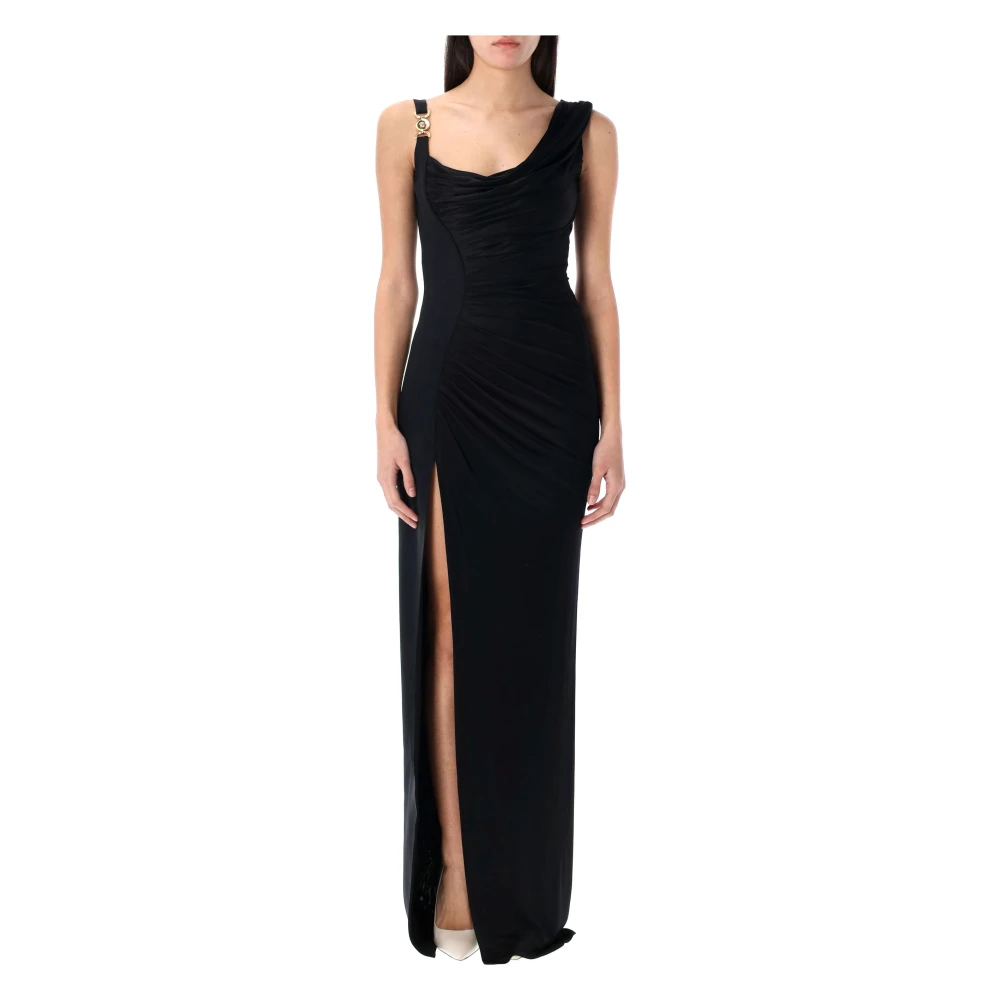 Versace Zwarte Satijnen Gedrapeerde Gown Medusa '95 Black Dames