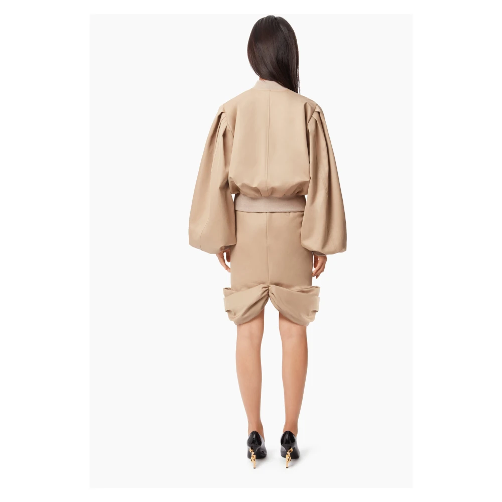 Nina Ricci Beige Katoenen Strik Peplum Midi Rok Beige Dames