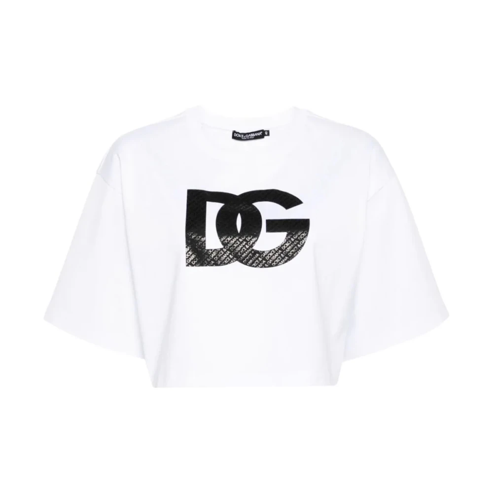 Dolce & Gabbana Logo Print Cropped T-Shirt White Dames