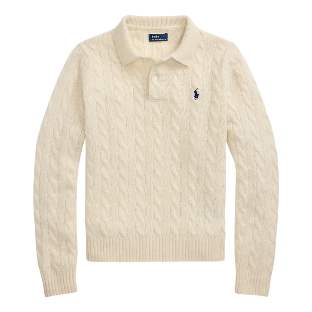 Polo Ralph Lauren , Polo Shirts, Female, White, S, White Jumper With Rib-Knit Details