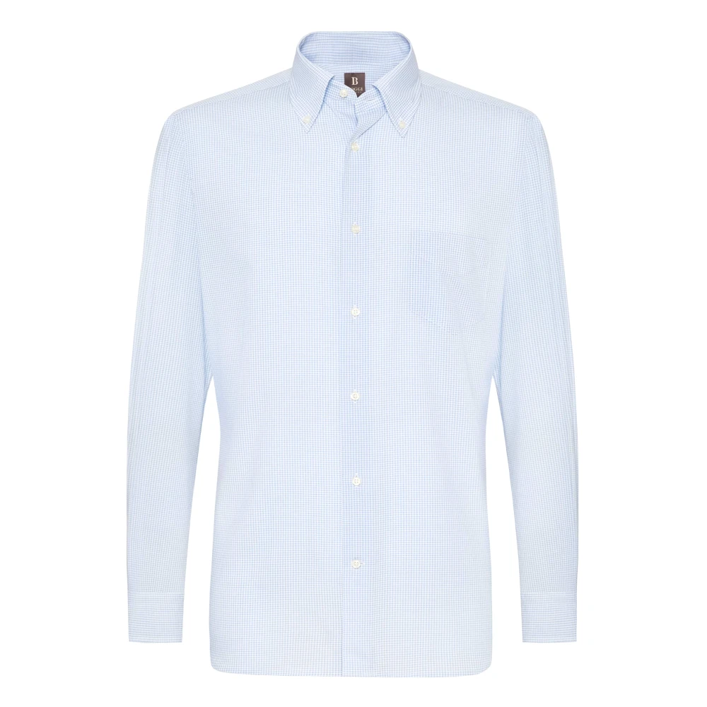 Boggi Milano Regular Fit Overhemd van Getailleerd Katoenen Poplin Blue Heren