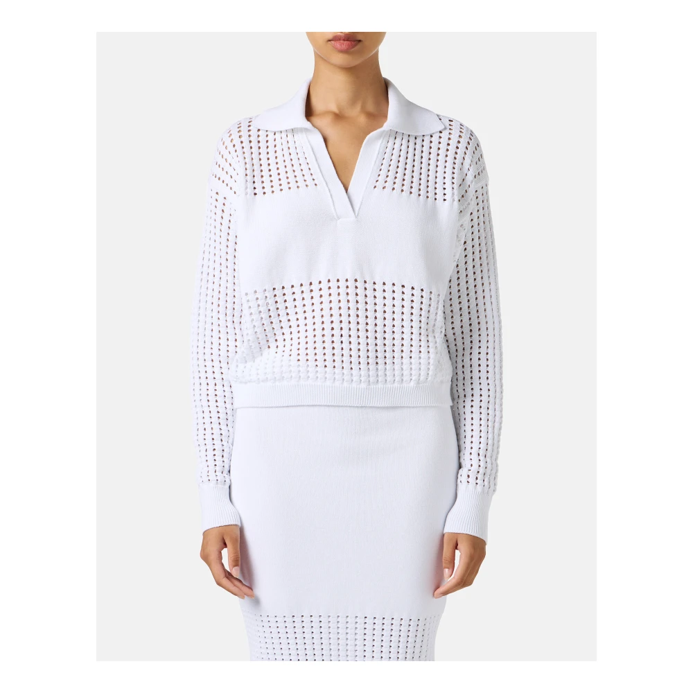 Iceberg Witte katoenen polo met geperforeerde strepen en logo White Dames