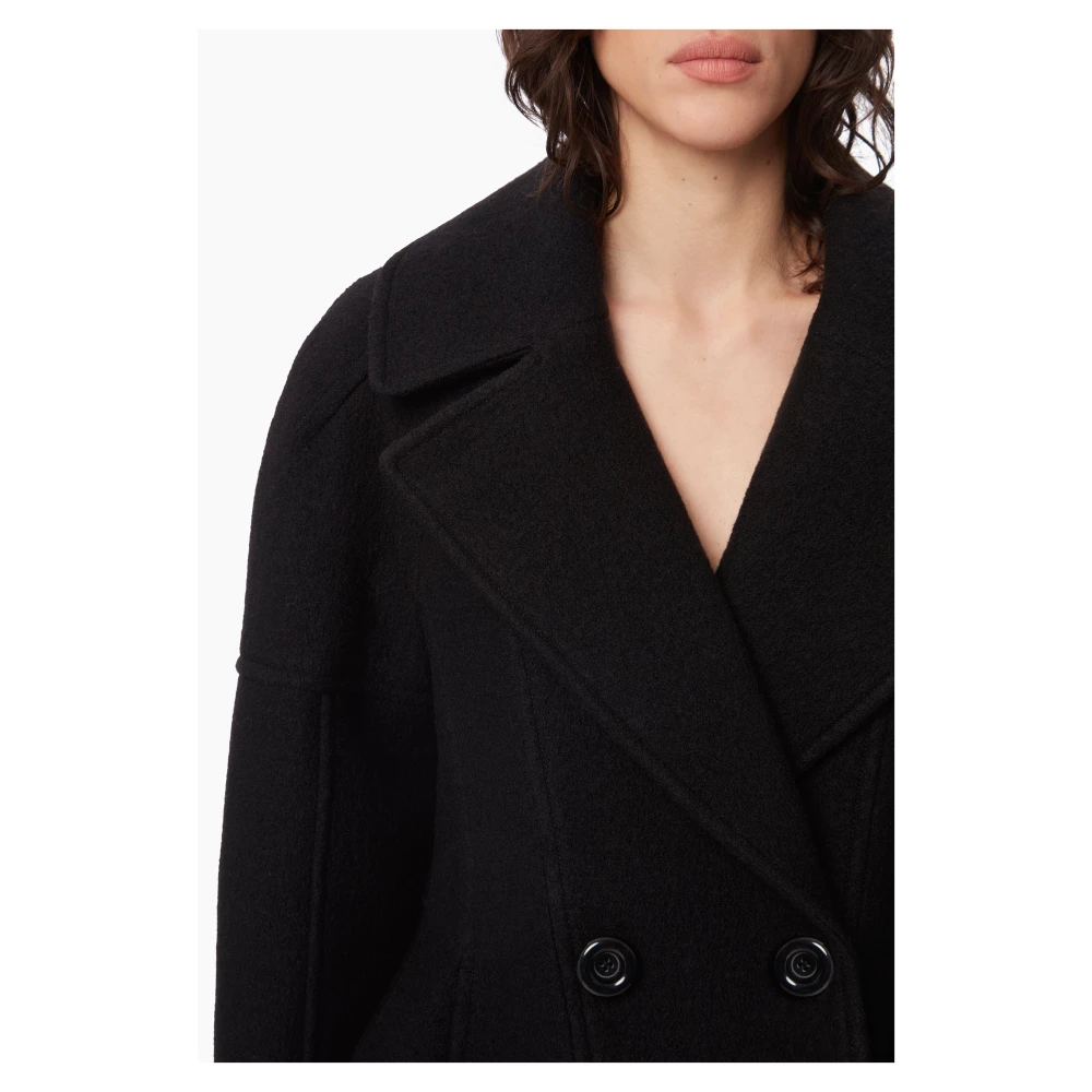 Nina Ricci Zwarte Wol Cinched Taille Jas Black Dames