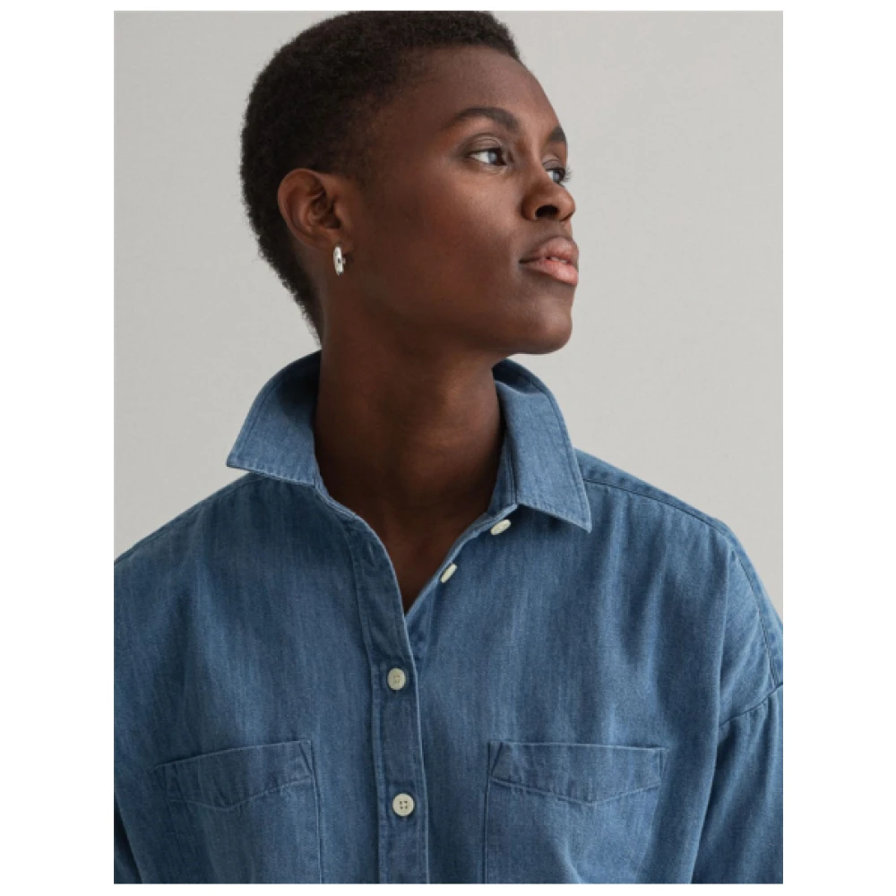 Gant Oversized Denim Overhemd met Verlaagde Schouders Blue Dames