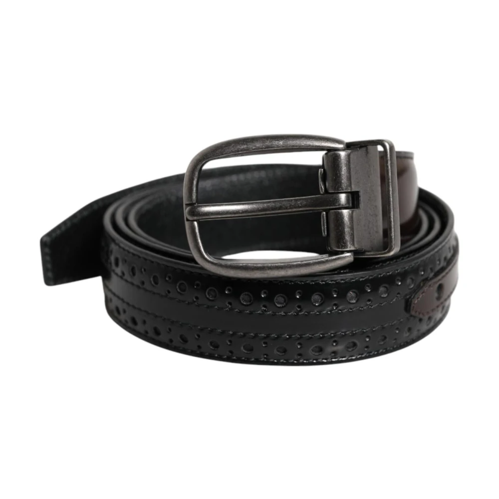 Dolce & Gabbana Men's Black Belts,, Classic Metal Buckle Leather Belt Medium