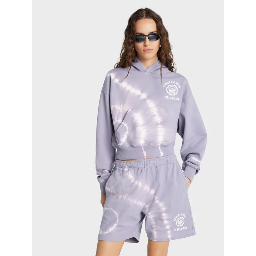 Sporty & Rich Paarse Emblem Cropped Hoodie Purple Dames