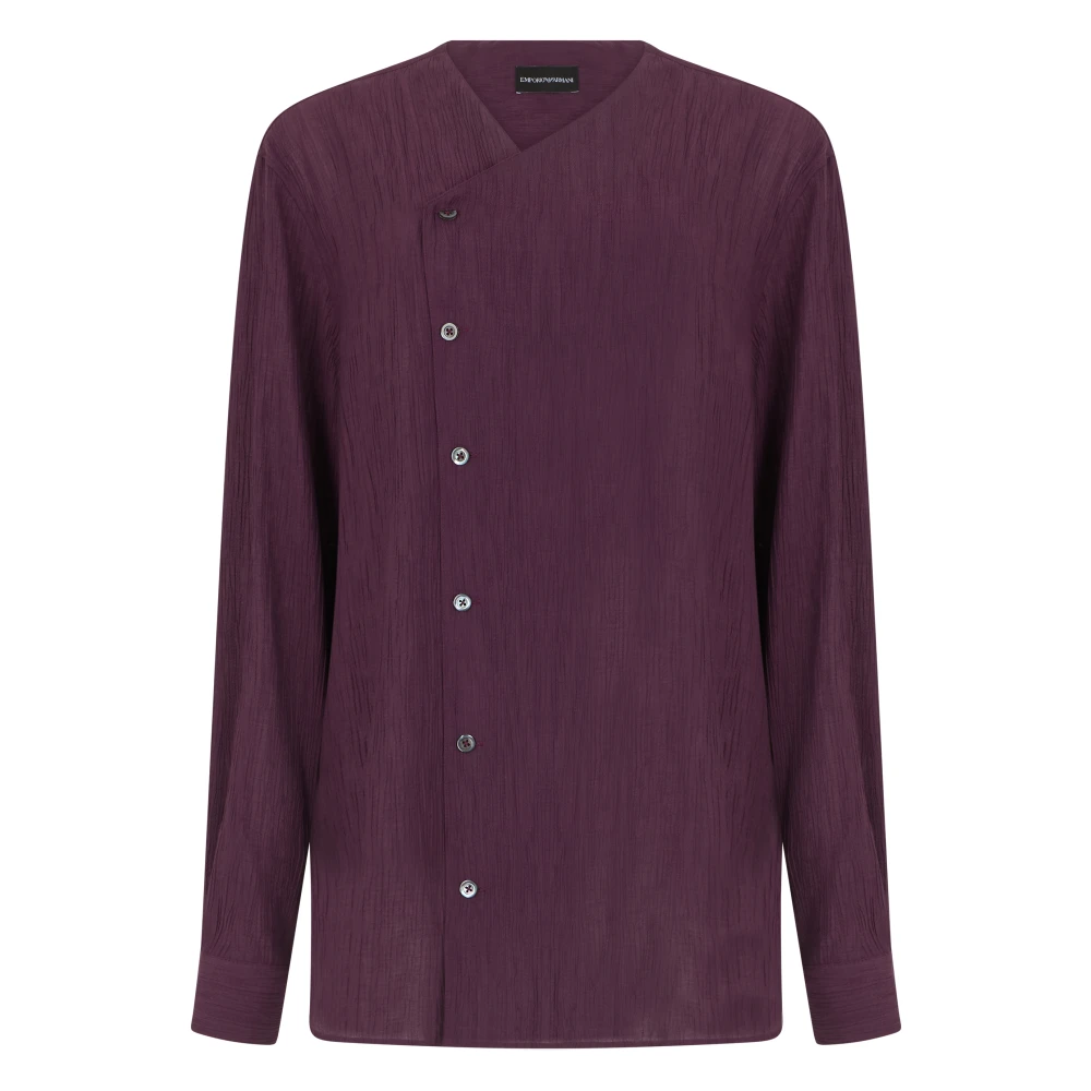 Emporio Armani Mannelijk Rood Overhemden Heren, L, Shirt Met Asymmetrische Sluiting In Crêpestof