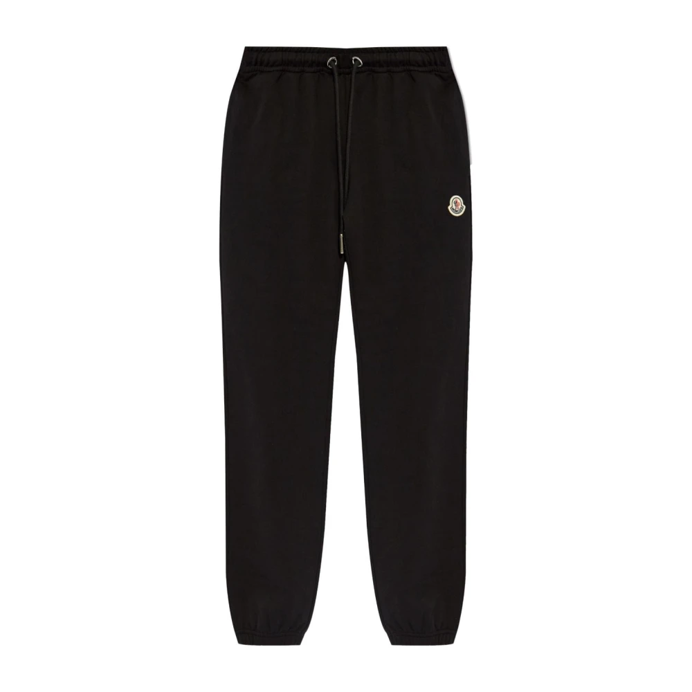 Moncler Zwarte Katoenen Logo Patch Broek Black Dames