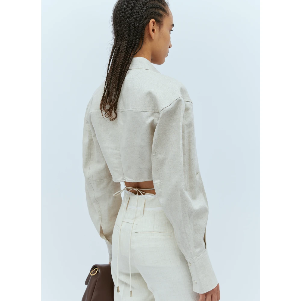 Jacquemus Klassieke Lange Mouw Katoen Linnen Shirt White Dames