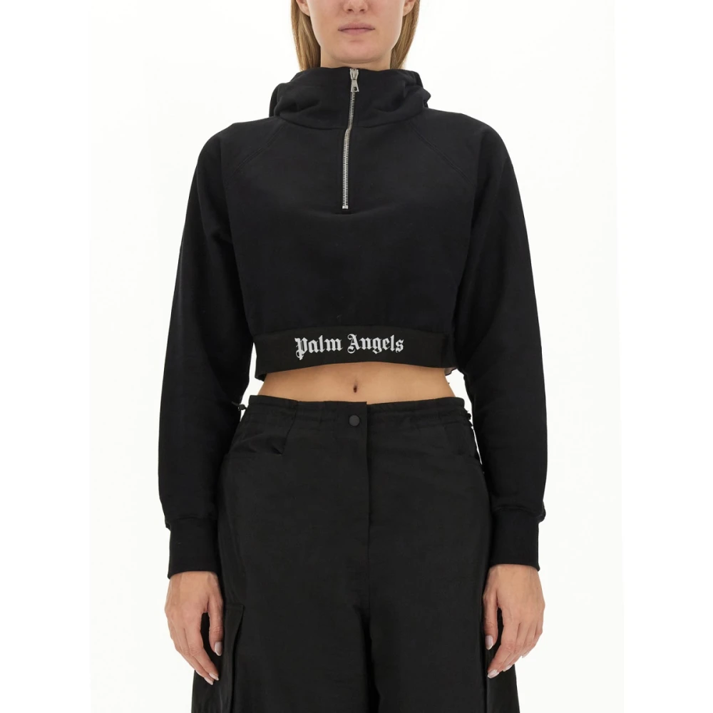 Palm Angels Stijlvolle Cropped Hoodie voor Vrouwen Black Dames