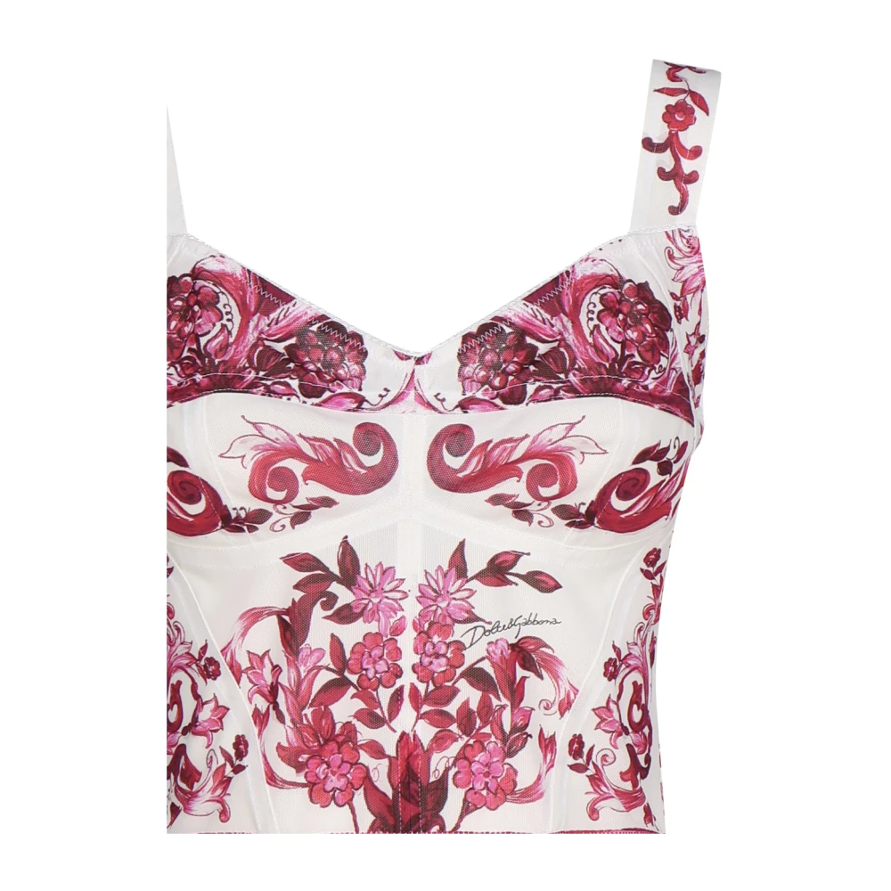 Dolce & Gabbana Majolica Print Bustier Top Pink Dames