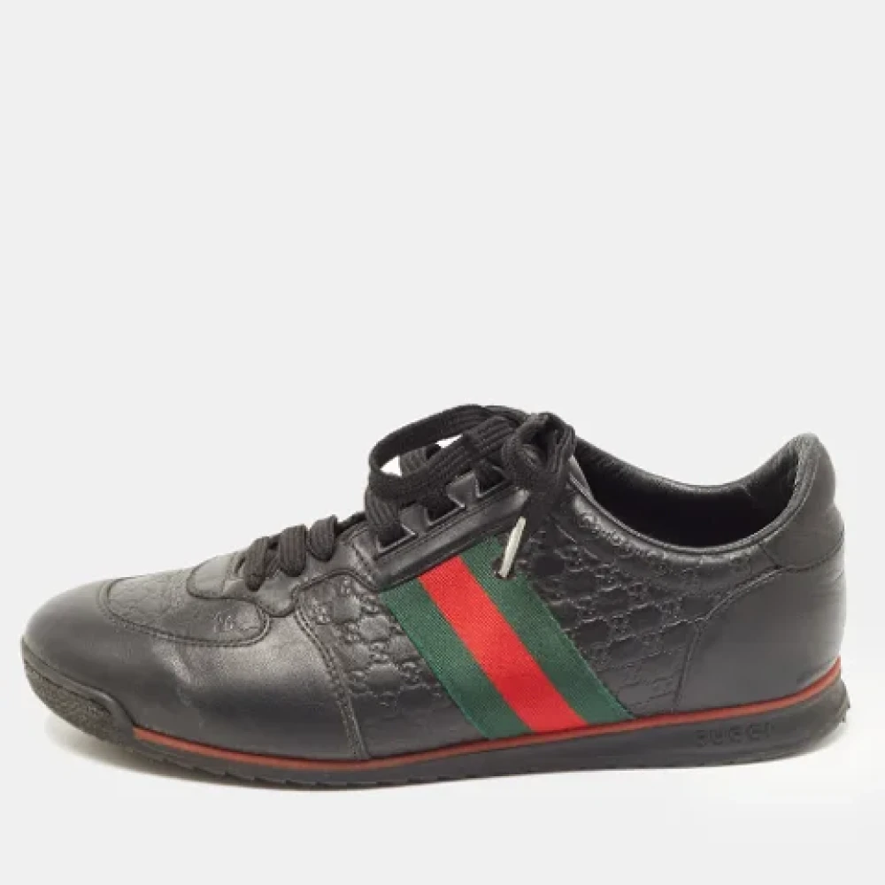 Gucci Vintage Tweedehands Zwarte Leren Gucci Sneakers Black Dames