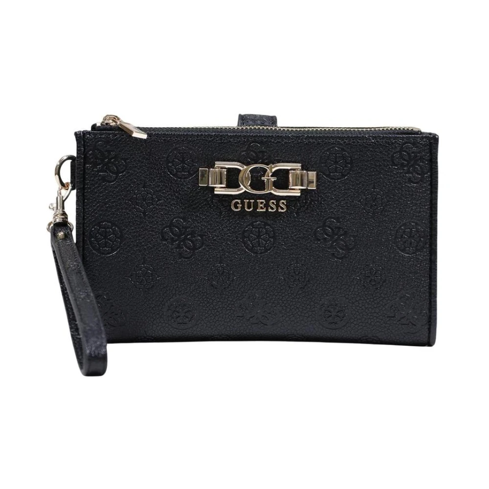 Guess Donna Nero Portafoglio Con Zip E Chiusura A Bottone