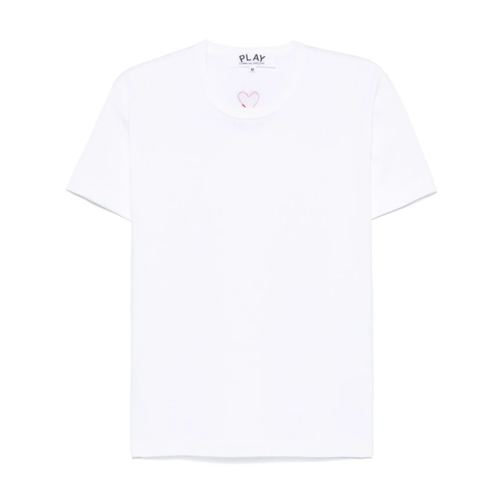 Comme des Garçons Play Röd Stickad T-shirt med Emblem White, Herr