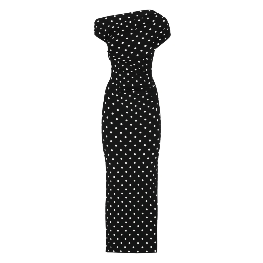 Self Portrait Women's Black Maxi Dresses, Xs, Polka Dot Draped Knit Midi Dress