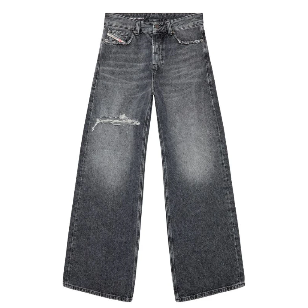 Diesel Grijze Wide Leg Denim Jeans Gray Dames
