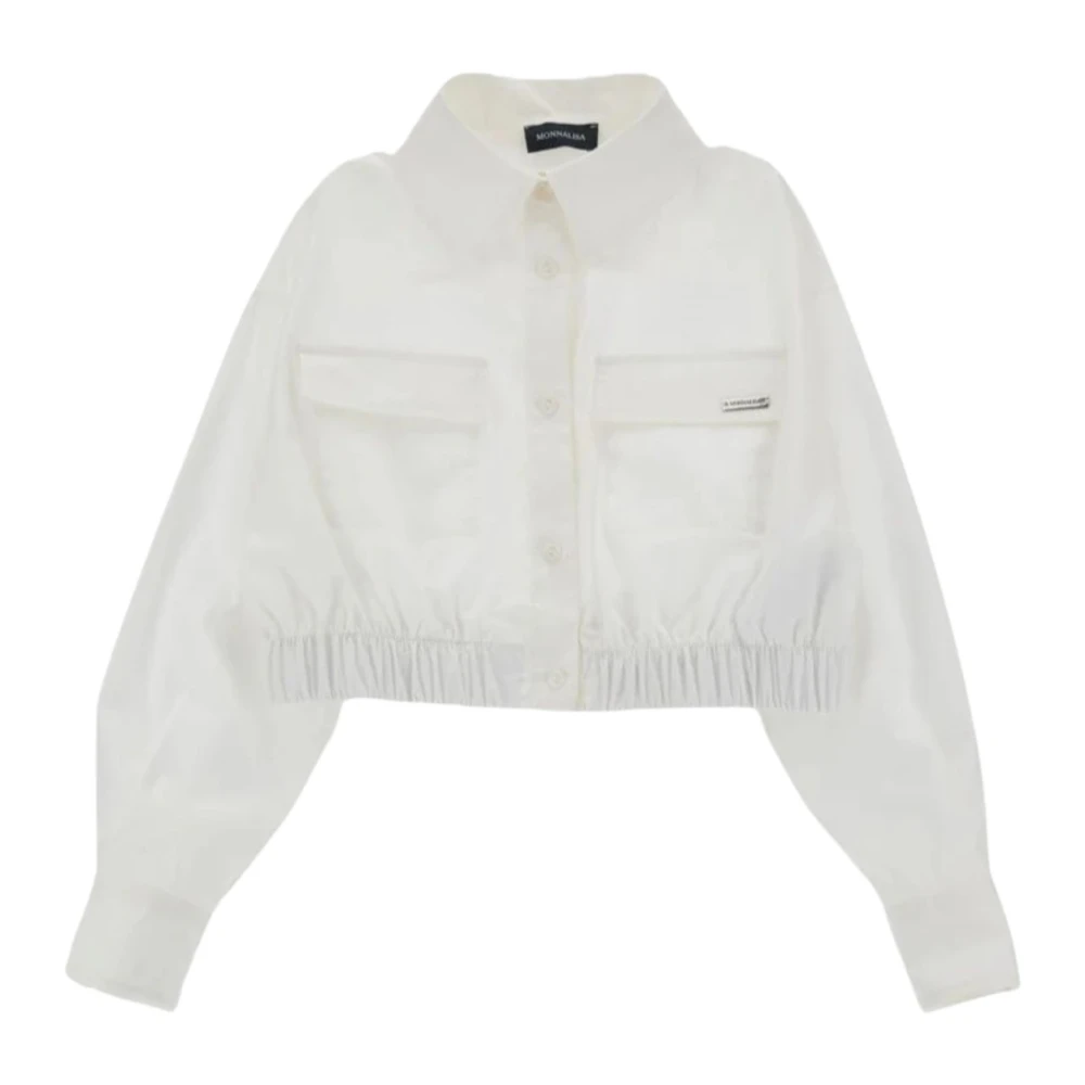 Monnalisa Girls White Light Jackets, 14 Y, Cropped Shirt With Logo Buttons