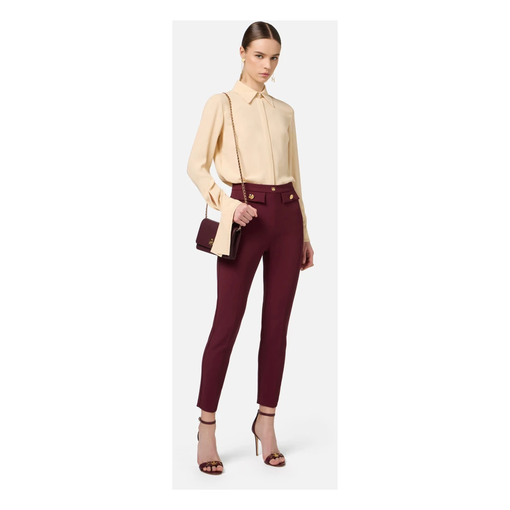 Elisabetta Franchi Anklebroek met gouden knopen Red Dames