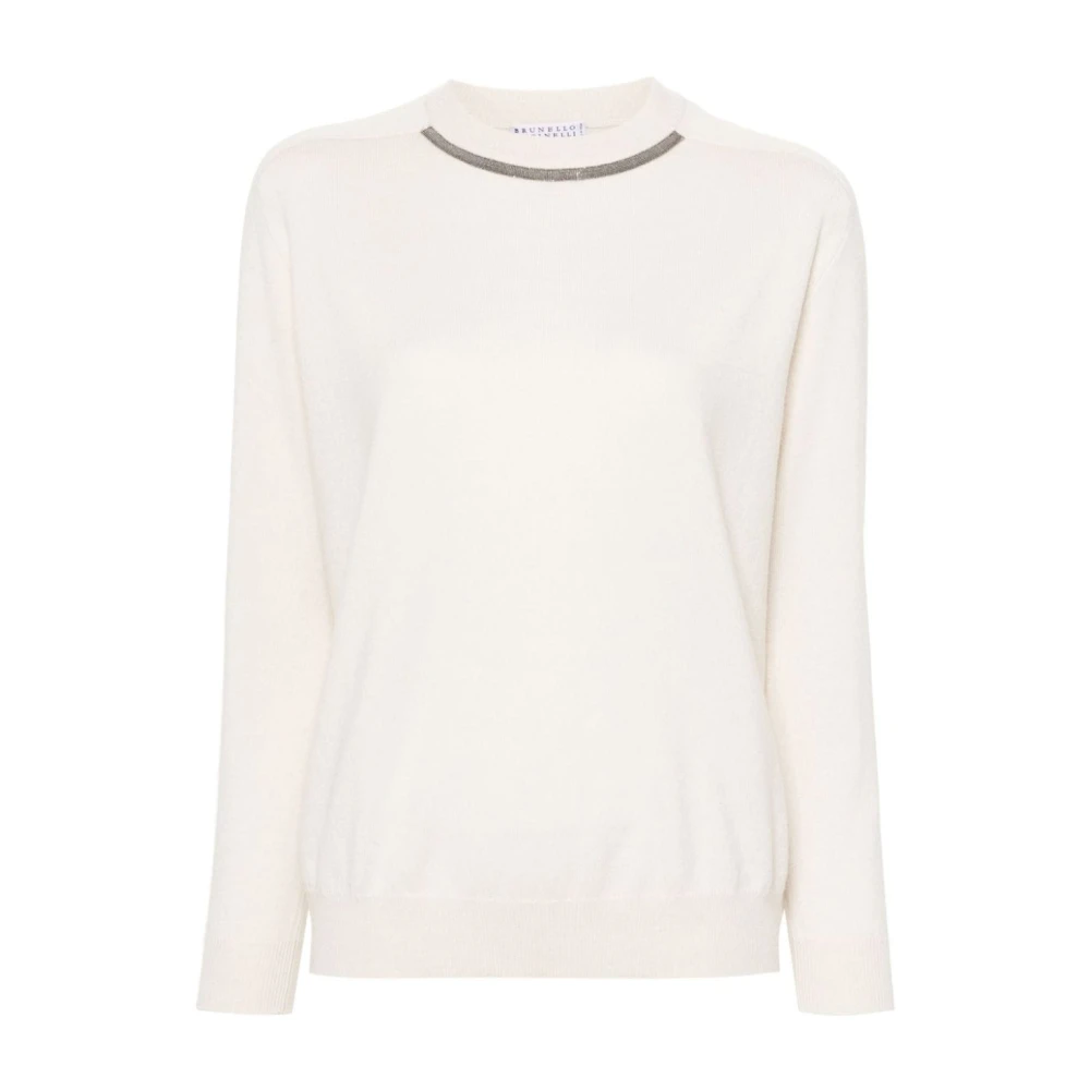 BRUNELLO CUCINELLI Elegant Crew Neck Long Sleeve Sweater Beige Dames