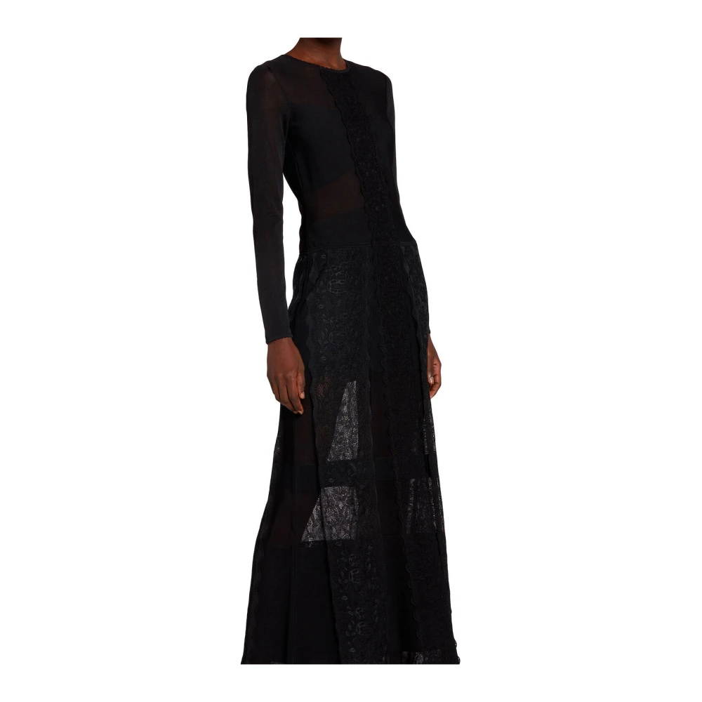 Roberto Cavalli Kanten Maxi Jurk met Ronde Hals Black Dames
