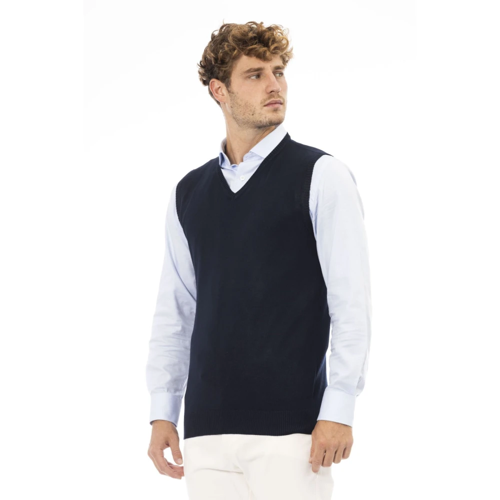 Alpha Studio V-hals Gebreid Vest Regular Fit Blue Heren