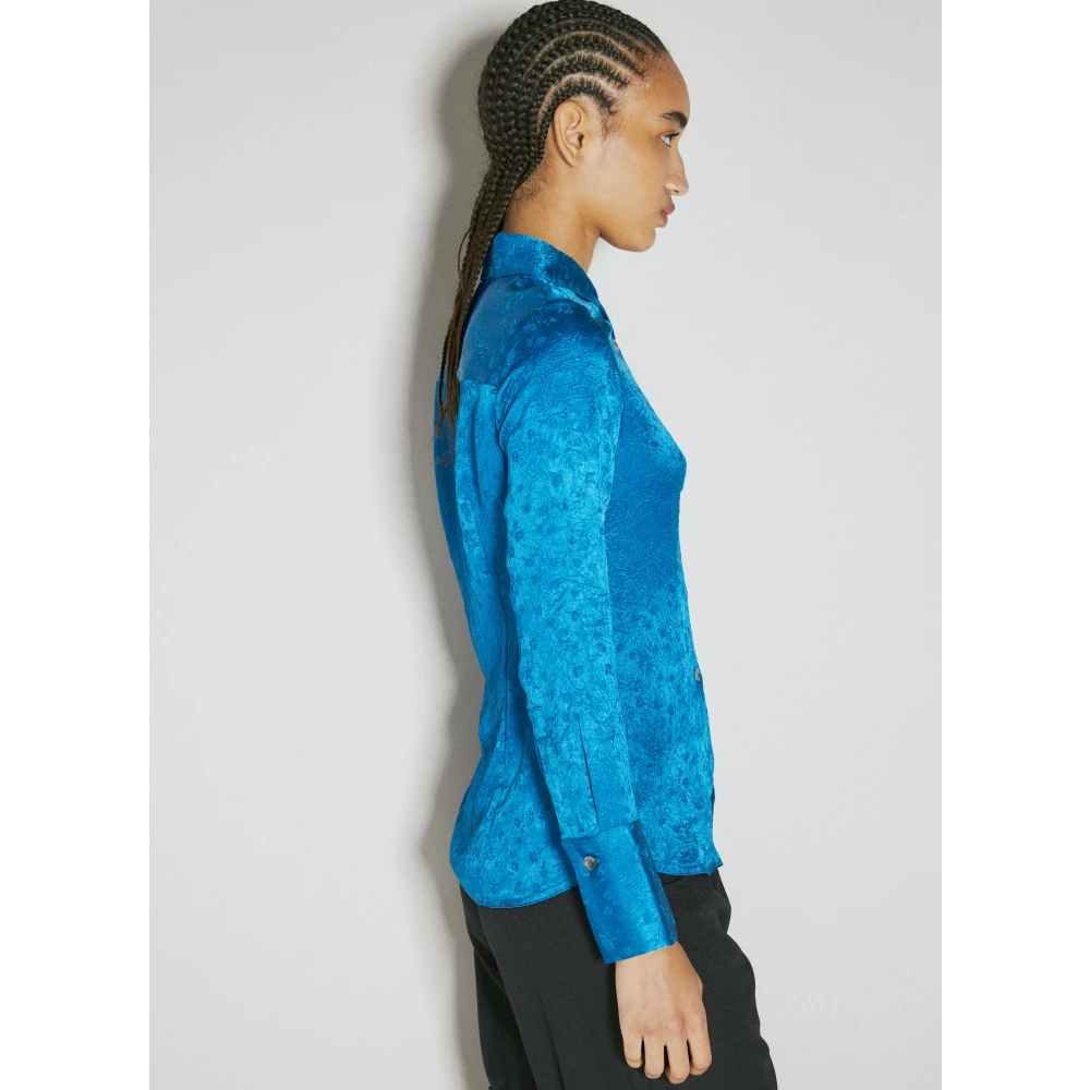 Song for the Mute Gekreukte Bloemen Geborduurde Overhemd Blue Dames