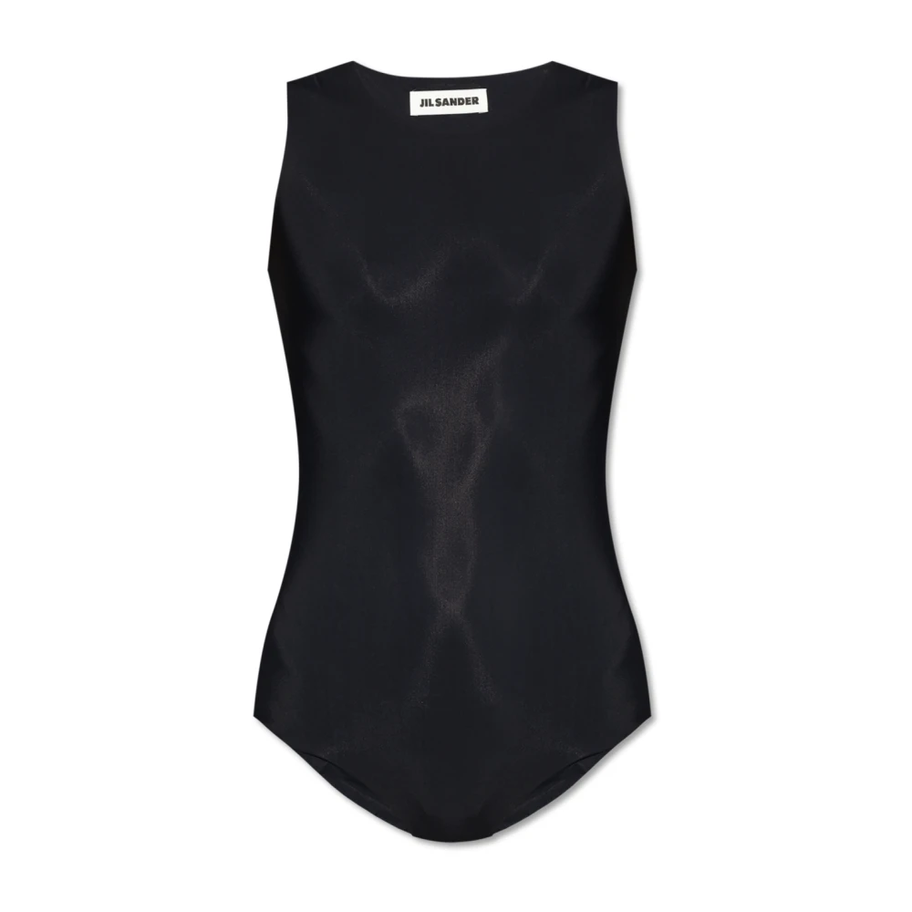 Jil Sander Stretch Nylon Zwarte Bodysuit Black Dames